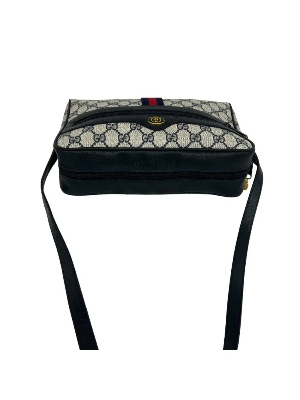 Gucci Vintage Sherry Line GG Logo Leather Shoulder Bag Navy